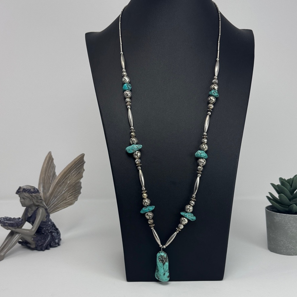Vintage Native American Turquoise Stone Pendant Necklace - Women Jewelry